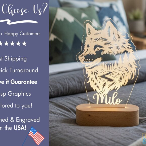 Wolf Night Light – Personalized LED Name Lamp for Kids Bedroom - Picture 4 of 8